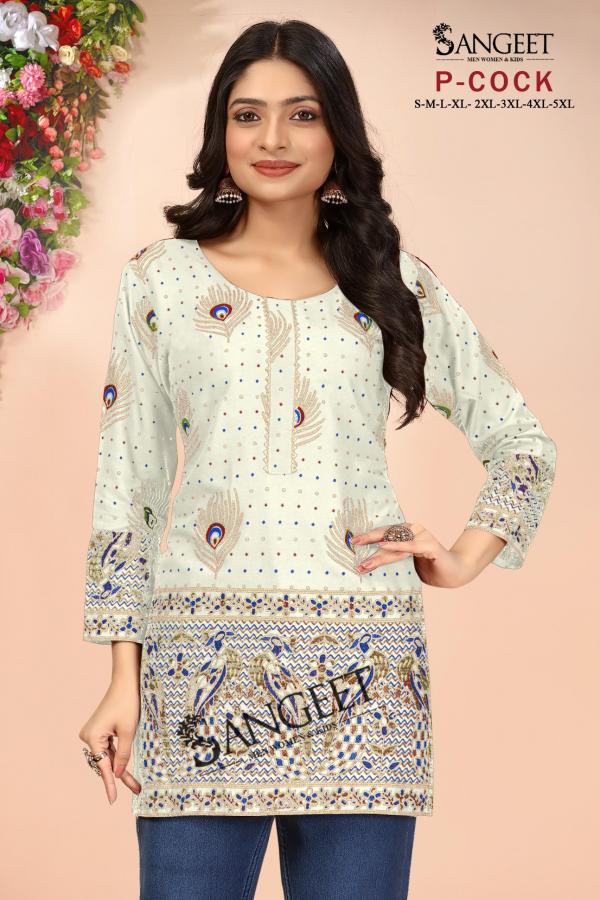 Sangeet P Cock Rayon Gold Multi Printed Short Kurti Collection