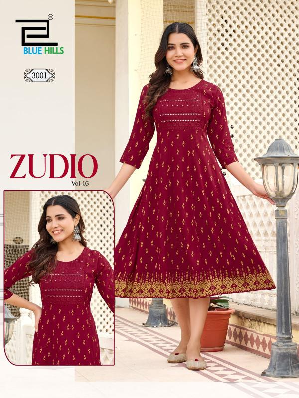 Blue Hills Zudio Vol 3 Rayon Printed Anarkali Kurti Collection