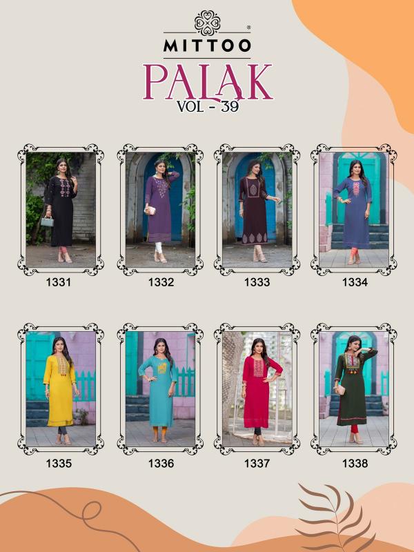 Mittoo Palak Vol 39 Rayon Embroidered Kurti Collection