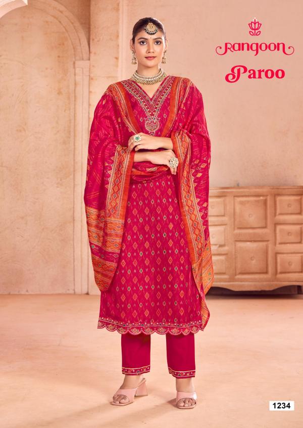 Rangoon Paroo Silk Printed Kurti Bottom With Dupatta Collection