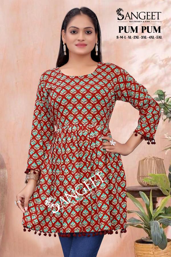 Sangeet Pum Pum Vol 2 Rayon Printed Short Kurti Collection