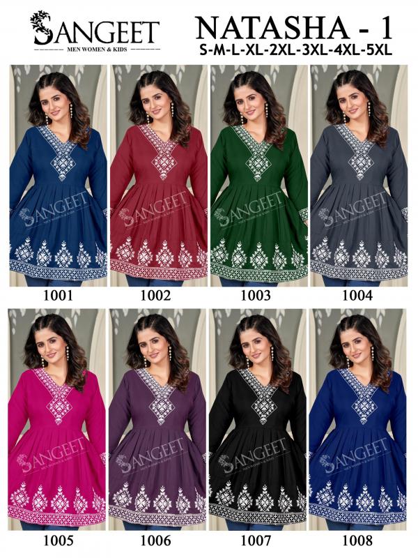 Sangeet Nata
ha 1 Rayon Embroidered Short Kurti Collection