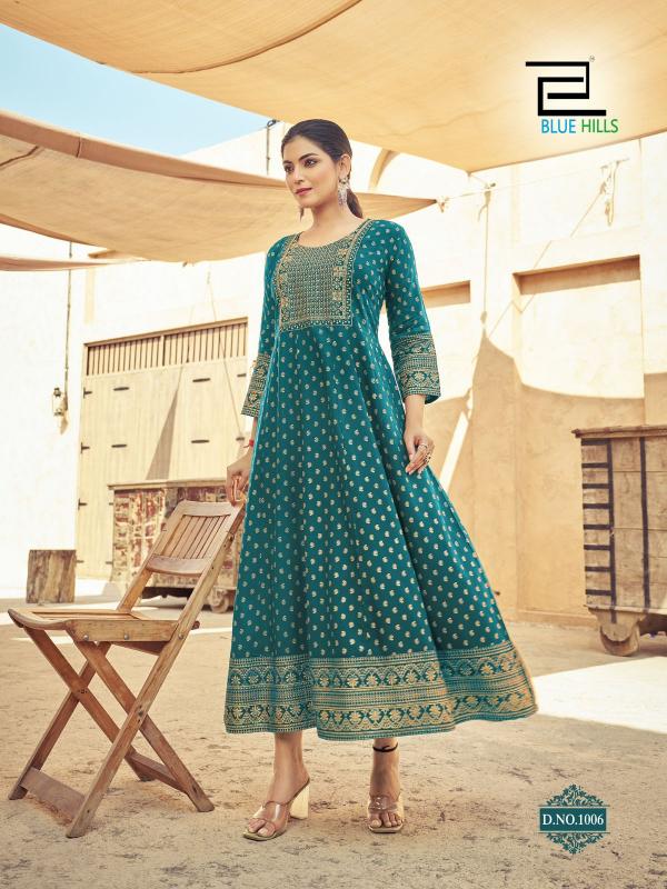 Blue Hills Urvashi Rayon Foil Printed Anarkali Gown Collection