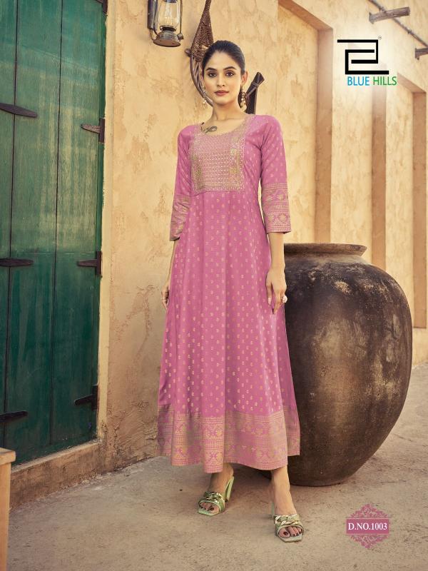 Blue Hills Urvashi Rayon Foil Printed Anarkali Gown Collection