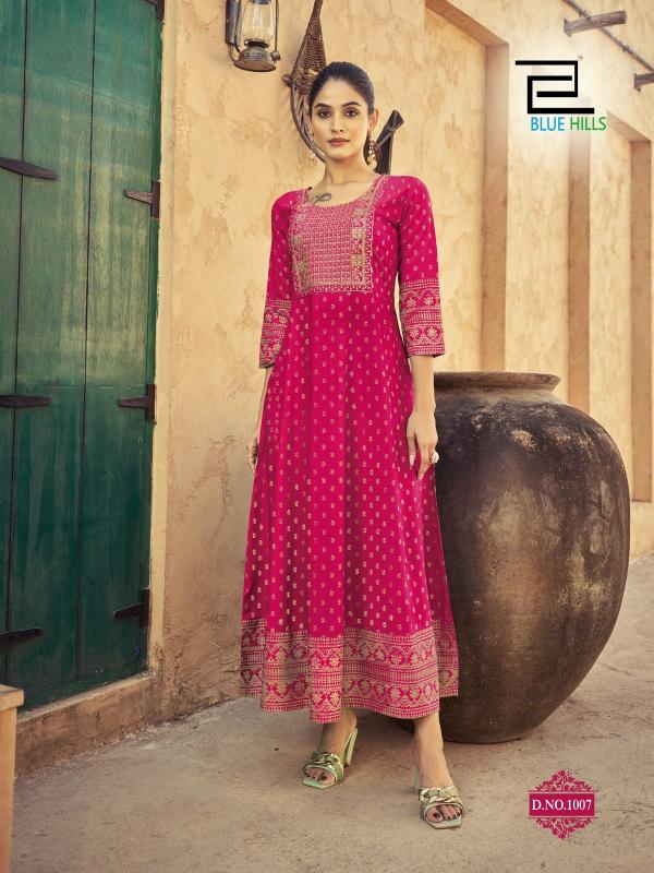 Blue Hills Urvashi Rayon Foil Printed Anarkali Gown Collection