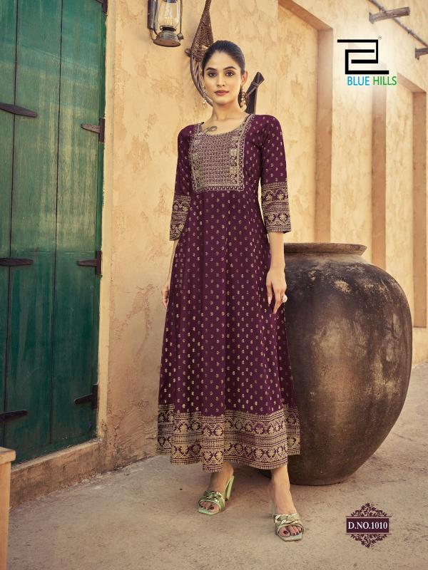 Blue Hills Urvashi Rayon Foil Printed Anarkali Gown Collection