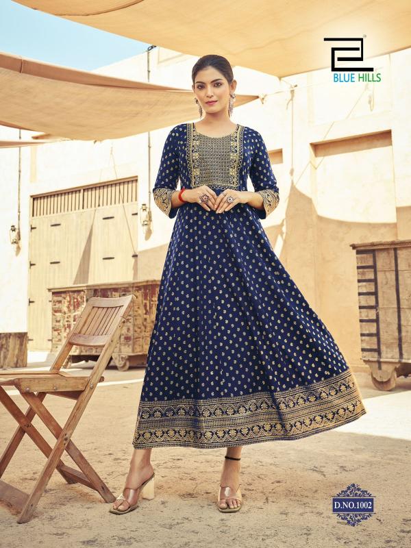 Blue Hills Urvashi Rayon Foil Printed Anarkali Gown Collection