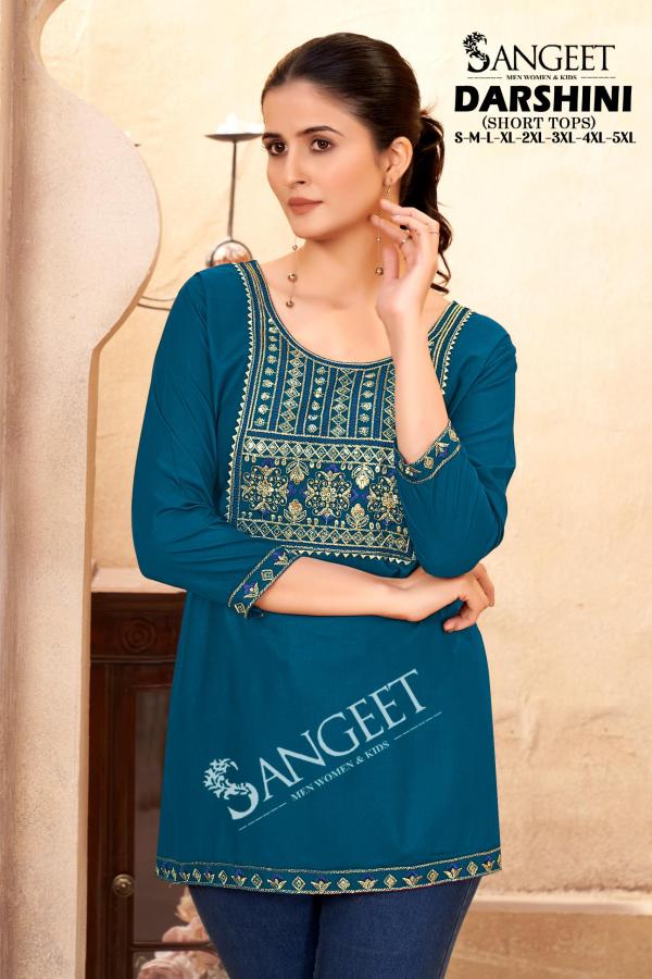 Sangeet Darshini Rayon Embroidered Short Kurti Collection