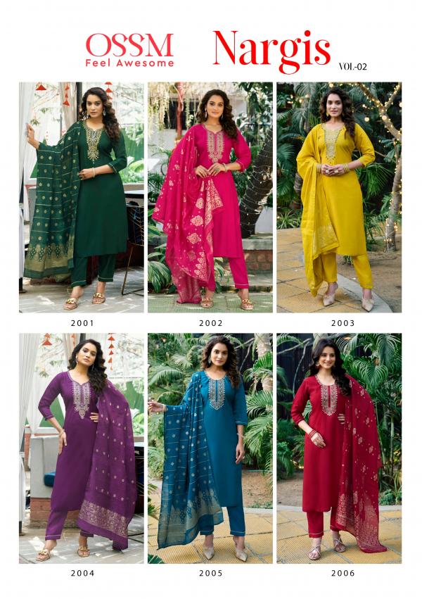 Ossm Nargis Vol 2 Viscose Roman Slub Kurti Bottom With Dupatta