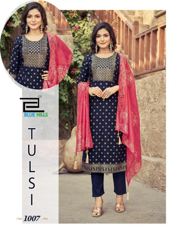 Blue Hills Tulsi Rayon Foil Printed Top Bottom With Dupatta Collection