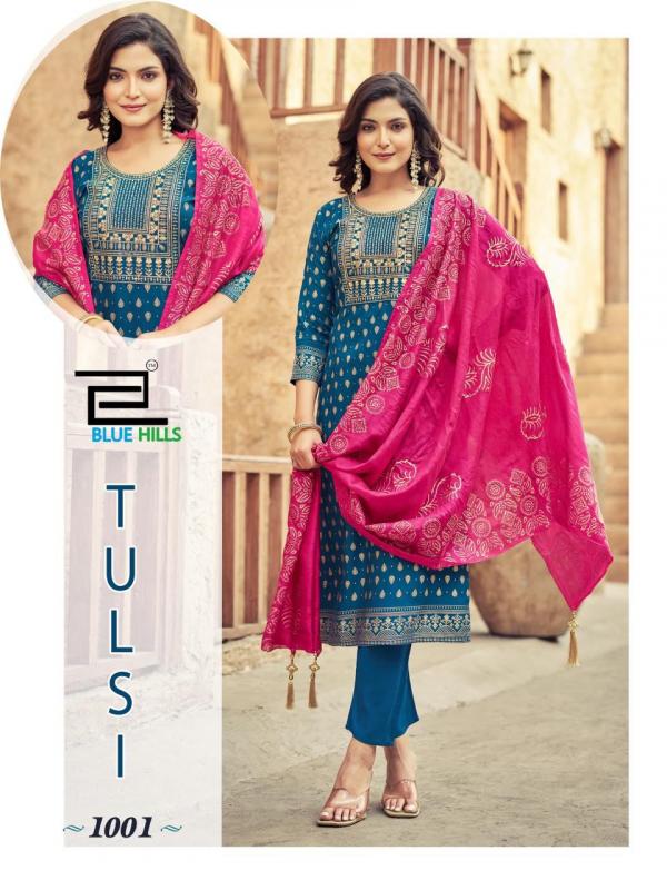 Blue Hills Tulsi Rayon Foil Printed Top Bottom With Dupatta Collection