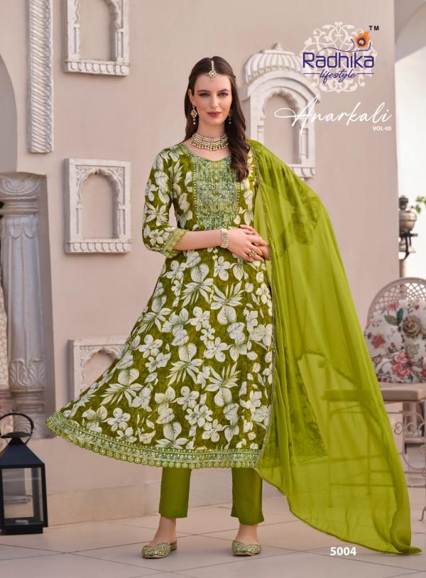 Radhika Anarkali Vol 5 Rayon Foil Printed Kurti Pant With Dupatta