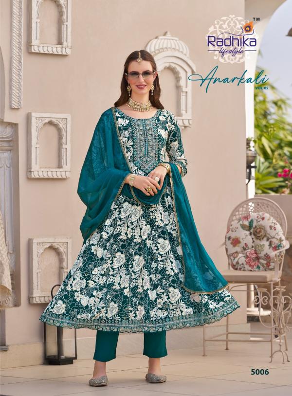 Radhika Anarkali Vol 5 Rayon Foil Printed Kurti Pant With Dupatta