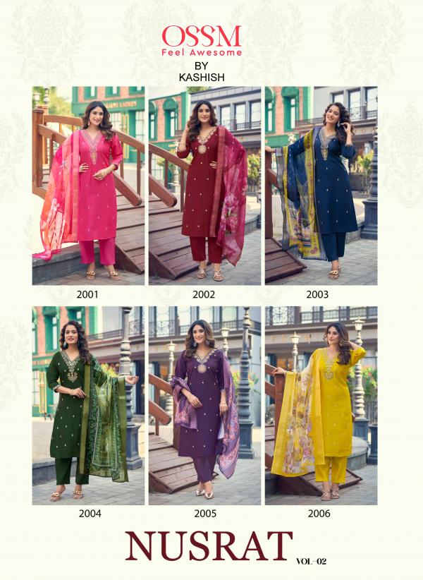 Ossm Nusrat Vol 2 Viscose Roman Silk Kurti Pant With Dupatta