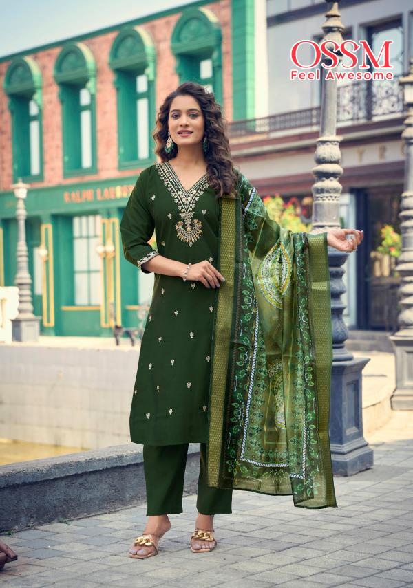 Ossm Nusrat Vol 2 Viscose Roman Silk Kurti Pant With Dupatta