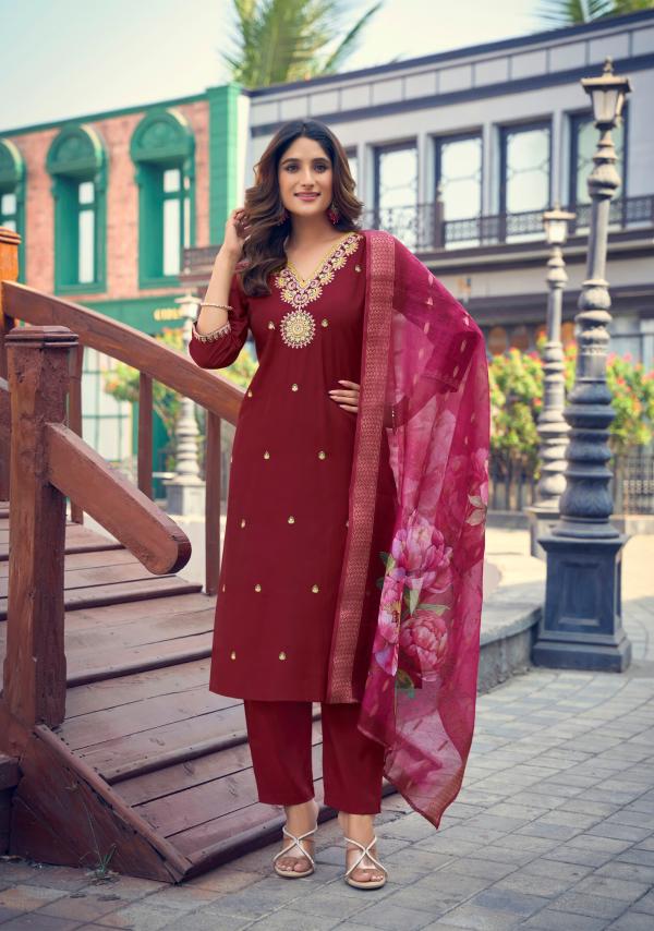 Ossm Nusrat Vol 2 Viscose Roman Silk Kurti Pant With Dupatta