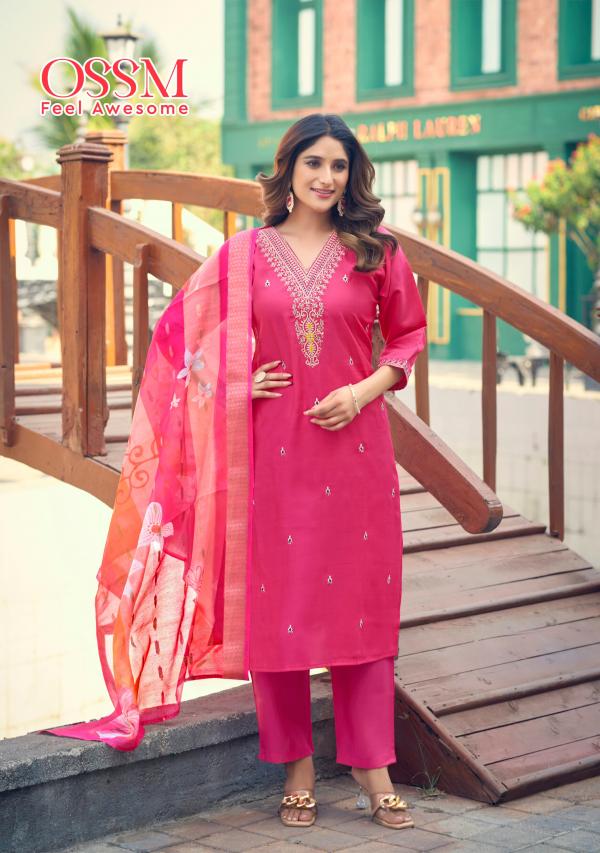 Ossm Nusrat Vol 2 Viscose Roman Silk Kurti Pant With Dupatta