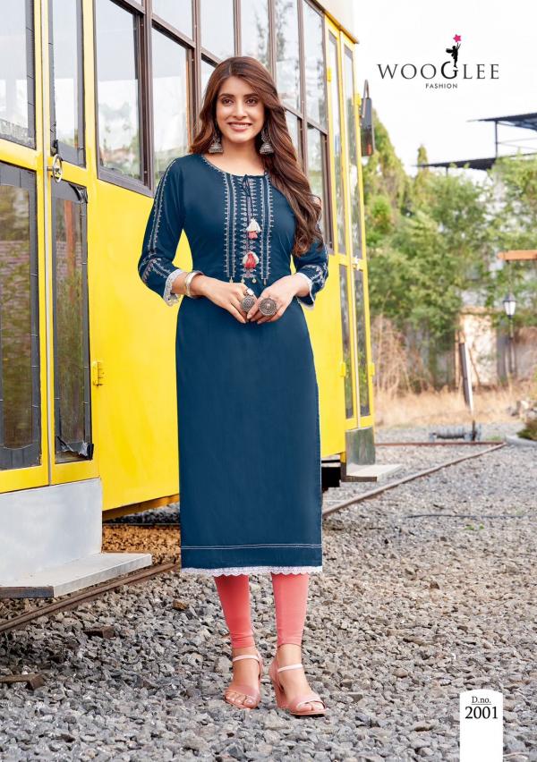 Wooglee Ananya Rayon Thread With Handwork Kurti Collection