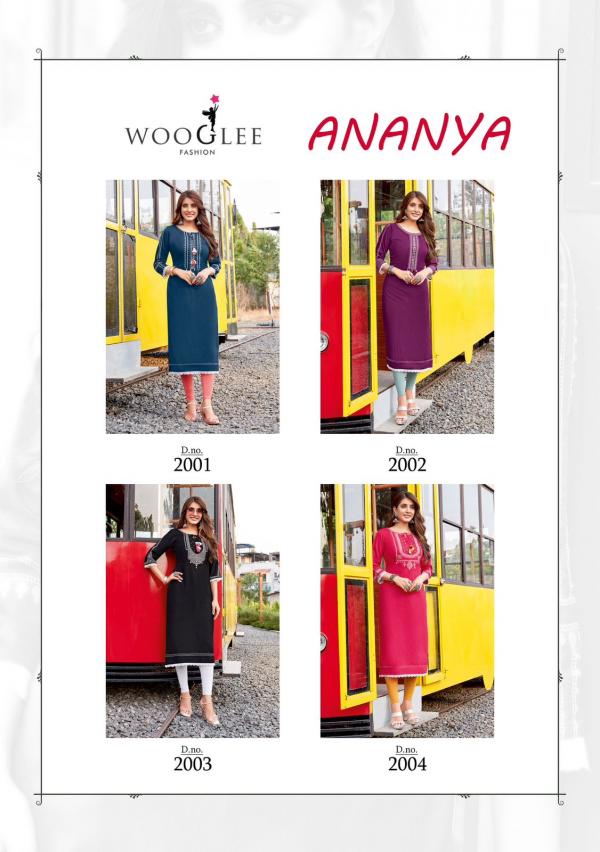 Wooglee Ananya Rayon Thread With Handwork Kurti Collection