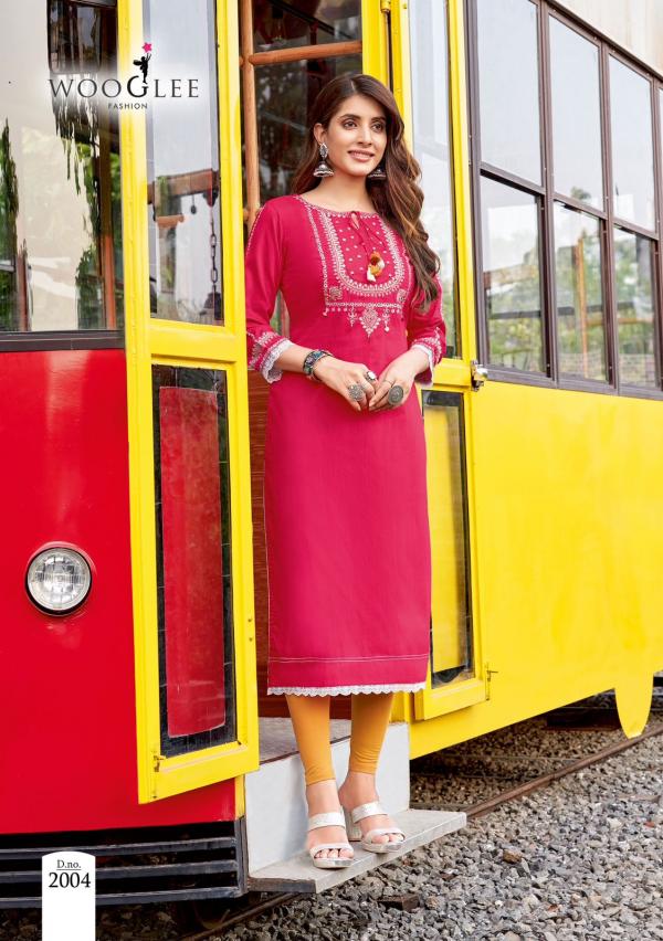 Wooglee Ananya Rayon Thread With Handwork Kurti Collection