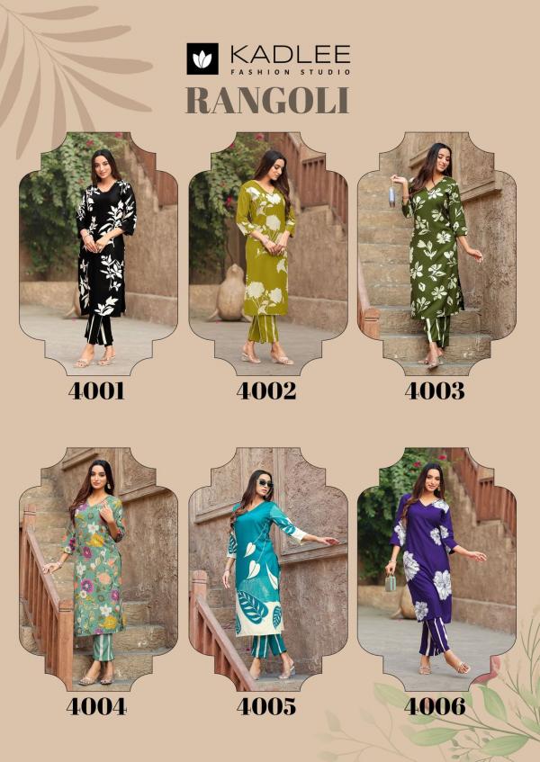 Kadlee Rangoli Rayon Printed Kurti With Bottom Collection