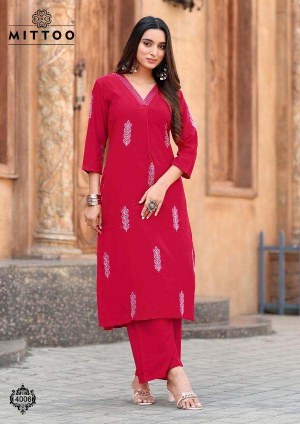 Mittoo Albela Rayon Casual Wear Top With Bottom Collection