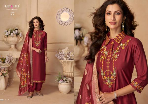 Lily And Lali Khwab Viscose Embroidered Top Bottom With Dupatta