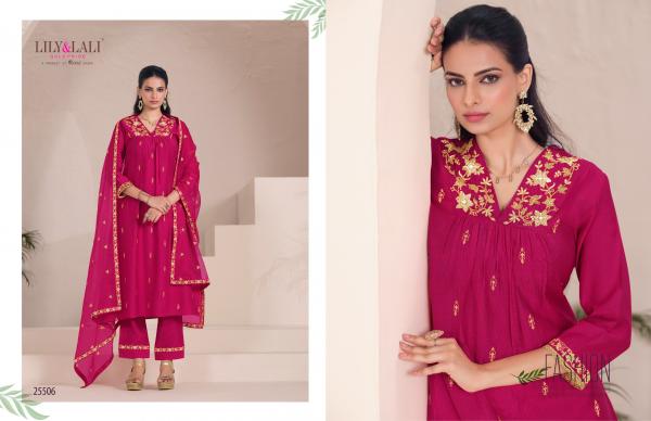 Lily And Lali Zari Viscose Embroidered Kurti Bottom With Dupatta Collection