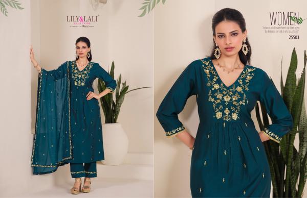 Lily And Lali Zari Viscose Embroidered Kurti Bottom With Dupatta Collection