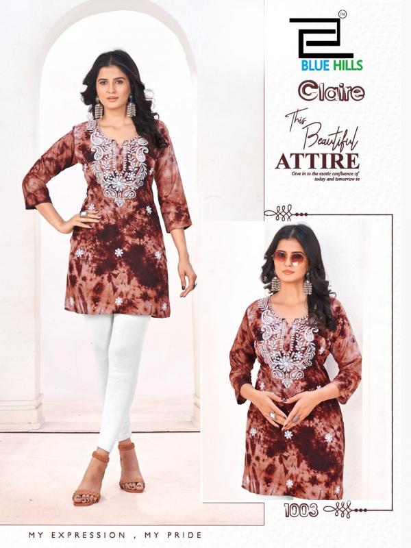 Blue Hills Claire Rayon Printed With Embroidery Top Collection