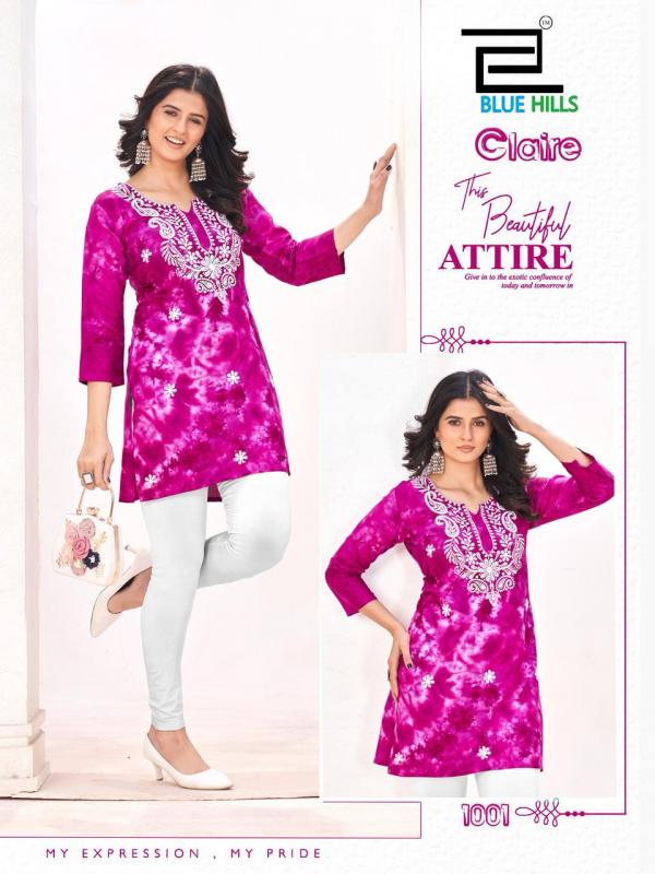 Blue Hills Claire Rayon Printed With Embroidery Top Collection