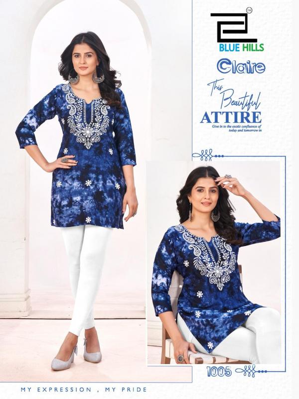 Blue Hills Claire Rayon Printed With Embroidery Top Collection