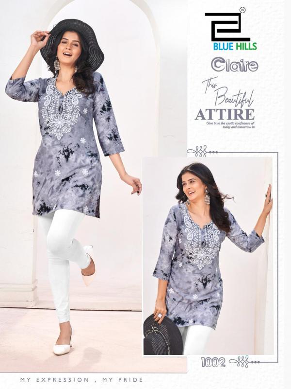 Blue Hills Claire Rayon Printed With Embroidery Top Collection