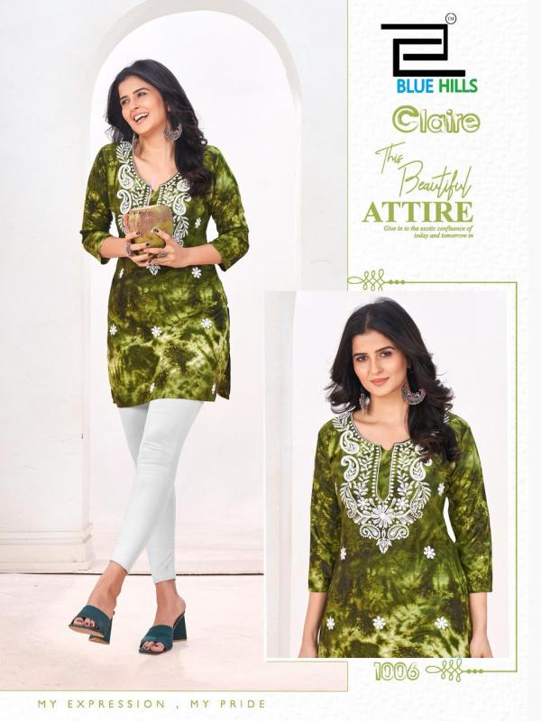 Blue Hills Claire Rayon Printed With Embroidery Top Collection