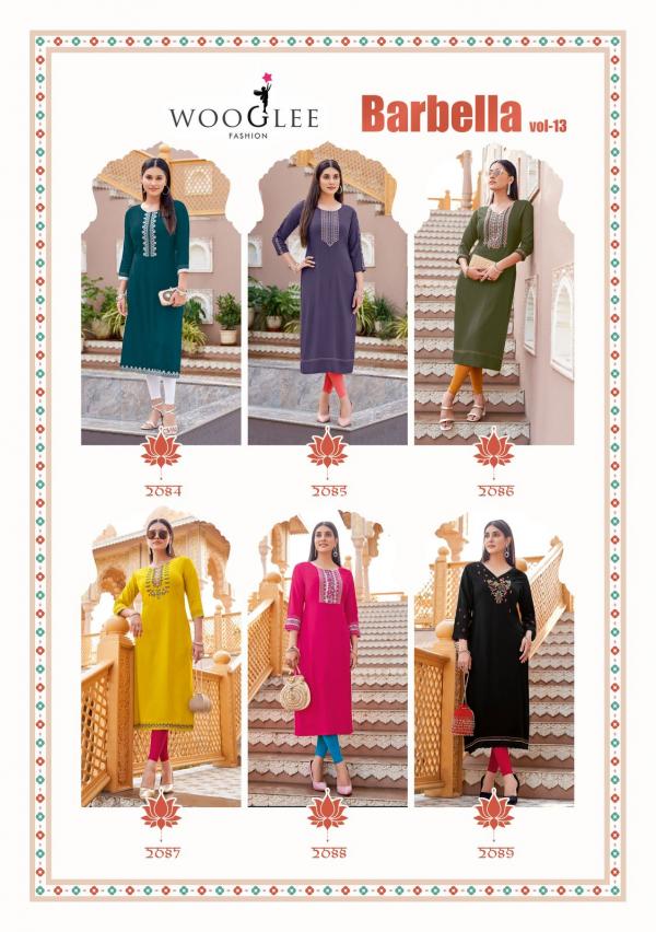 Wooglee Barbella Vol 13 Rayon Thread And Handwork Kurti Collection