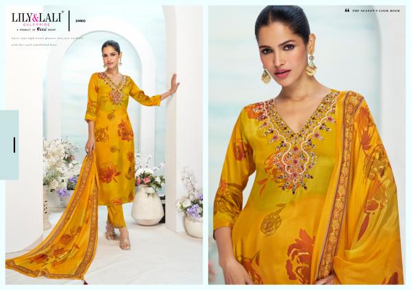 Lily And Lali Florista Natural Crepe Kurti Bottom With Dupatta Collection