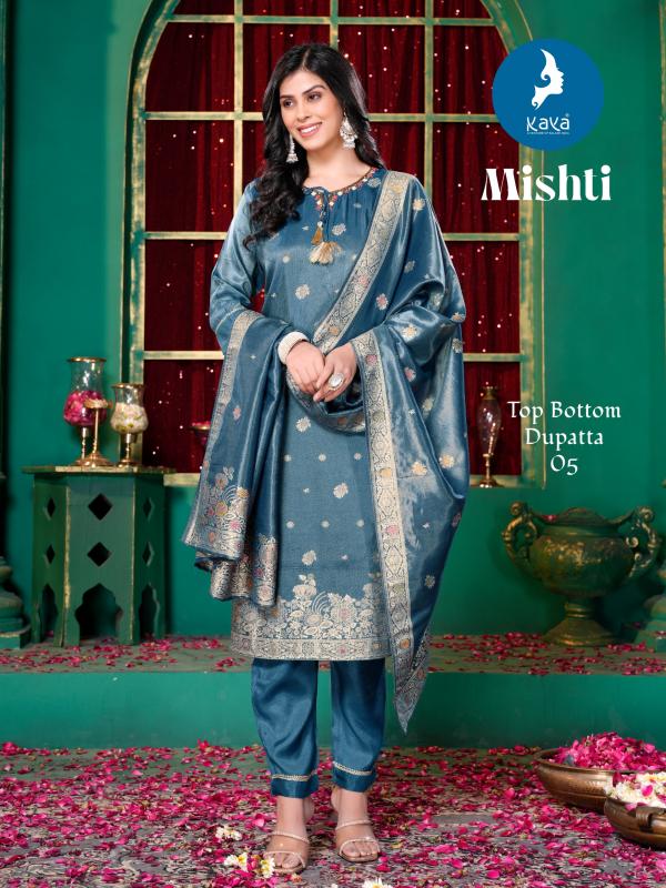 Kaya Mishti Silk Jacquard Shimmer Kurti Pant With Dupatta Collection