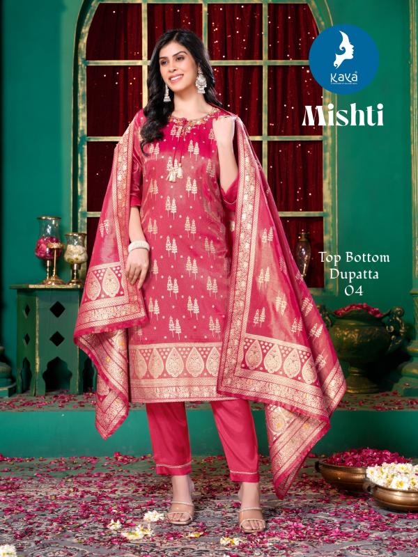 Kaya Mishti Silk Jacquard Shimmer Kurti Pant With Dupatta Collection