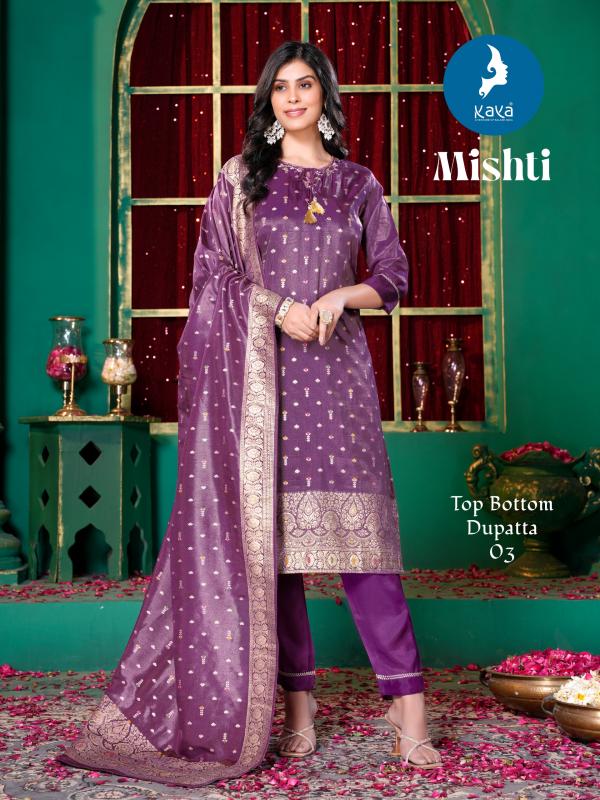 Kaya Mishti Silk Jacquard Shimmer Kurti Pant With Dupatta Collection