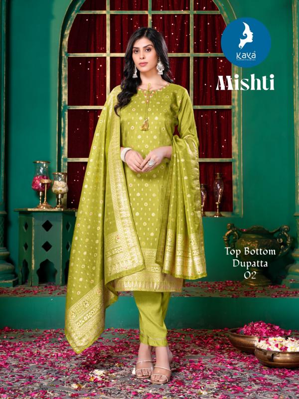 Kaya Mishti Silk Jacquard Shimmer Kurti Pant With Dupatta Collection