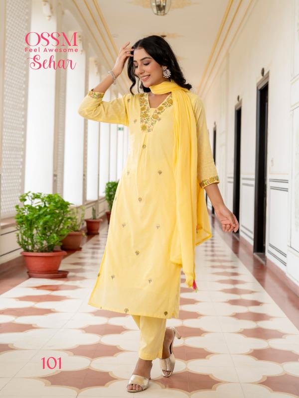 Ossm Sehar Mal Jacquard Dobby Kurti Bottom With Dupatta Collection