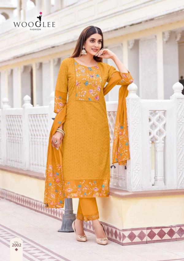 Wooglee Kashmira Cotton Schiffli Kurti Bottom With Dupatta Collection