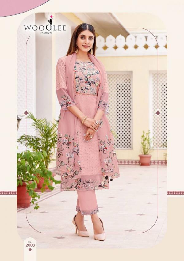 Wooglee Kashmira Cotton Schiffli Kurti Bottom With Dupatta Collection