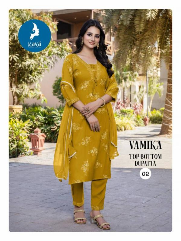 Kaya Vamika Rayon Printed Kurti Pant With Dupatta Collection