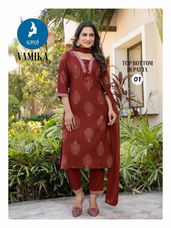 Kaya Vamika Rayon Printed Kurti Pant With Dupatta Collection