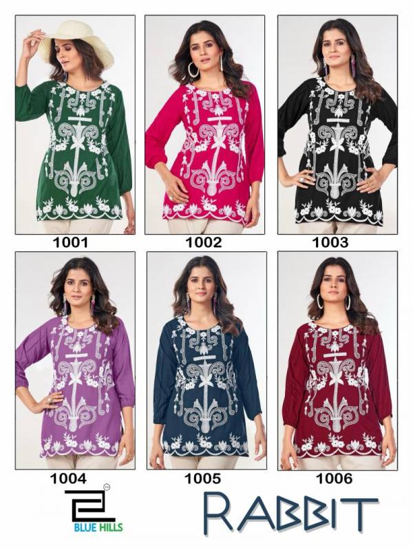 Blue Hills Rabbit Rayon With Embroidery Work Tops Collection