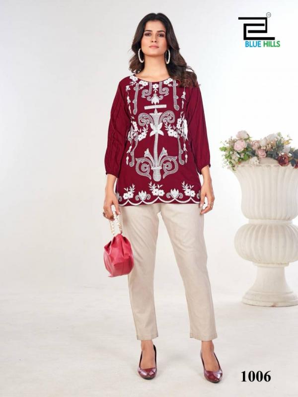 Blue Hills Rabbit Rayon With Embroidery Work Tops Collection