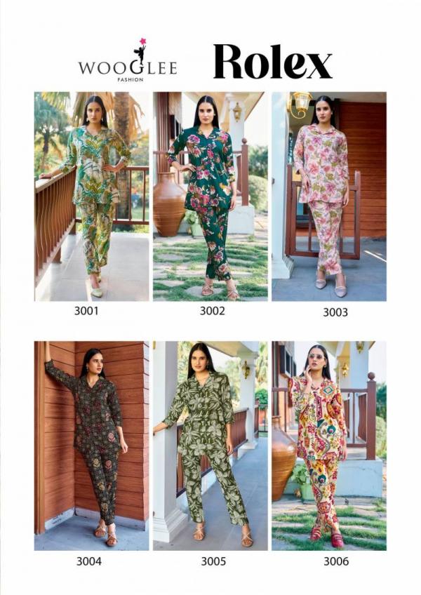 Wooglee Rolex Rayon Printed Fancy Co Ord Set Collection