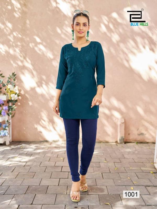 Blue Hills Raha Viscose Modal With Lucknowi Work Short Kurti