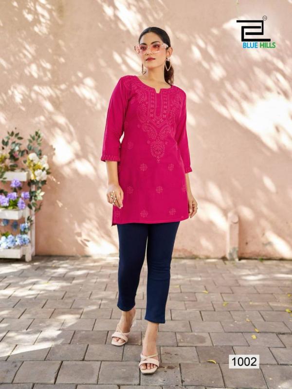 Blue Hills Raha Viscose Modal With Lucknowi Work Short Kurti